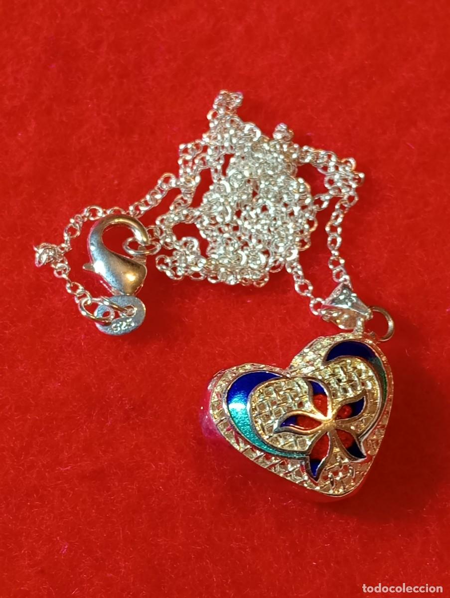 Joyeria: COLLAR CON CORAZ&Oacute;N DE PLATA MACIZA Y ESMALTE CLOISONNE (SIN USAR) - Foto 1
