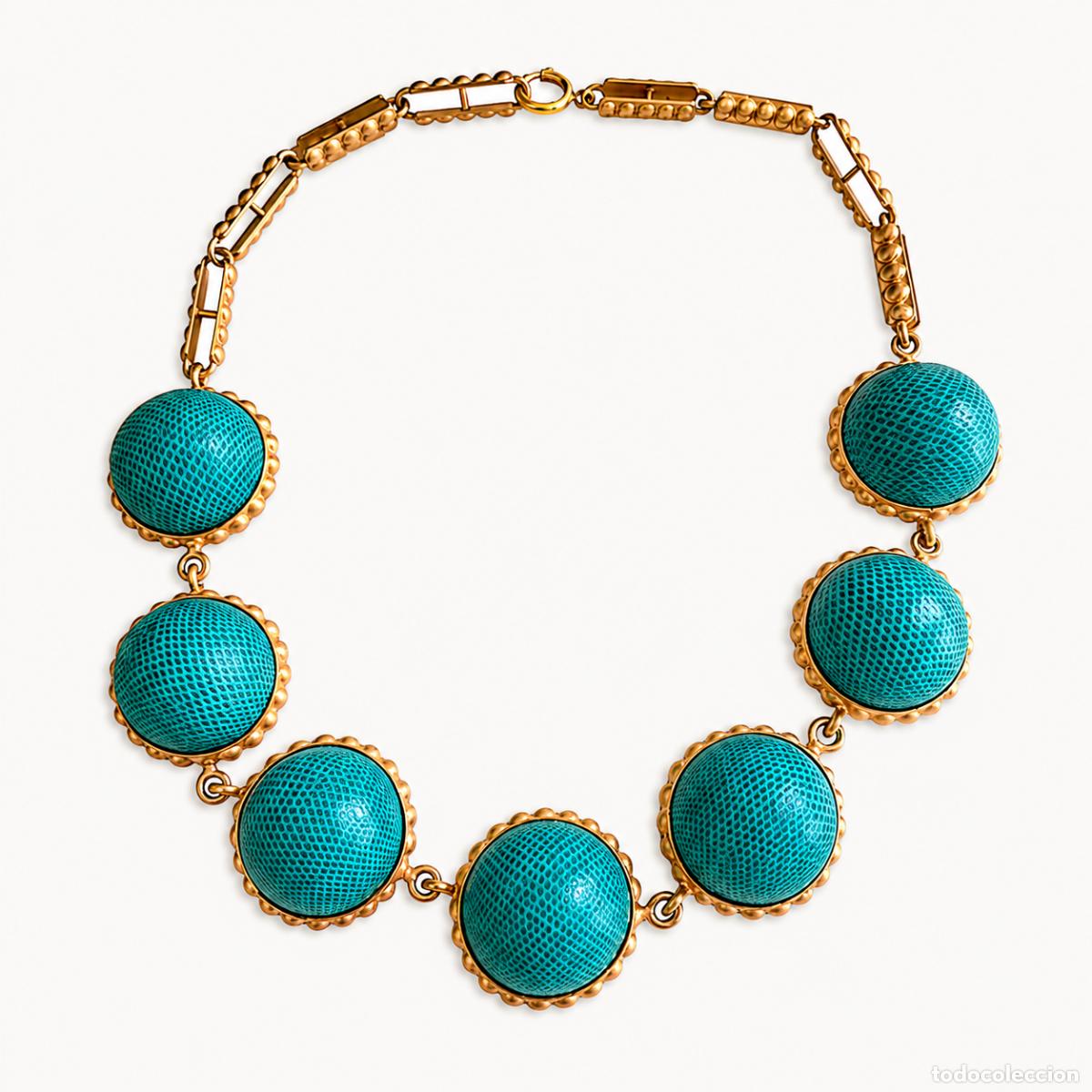 Joyeria: Collar Vintage Loewe A&ntilde;os 80 Turquesa Dorado Joya Escultural Rara