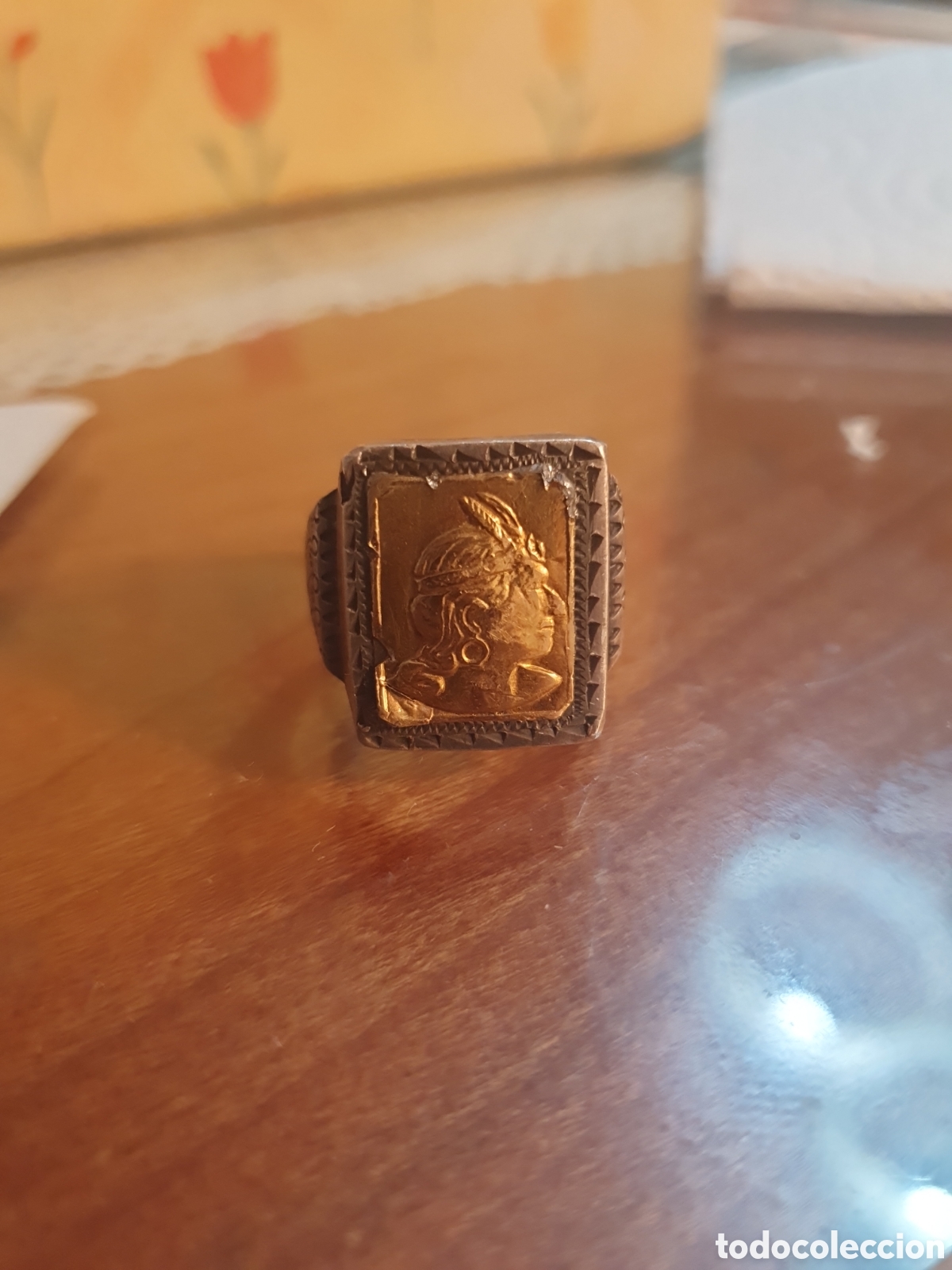 Joyeria: Anillo sello vintage plata 925 y oro 18k &ndash; motivo romano cl&aacute;sico &ndash; Per&uacute;