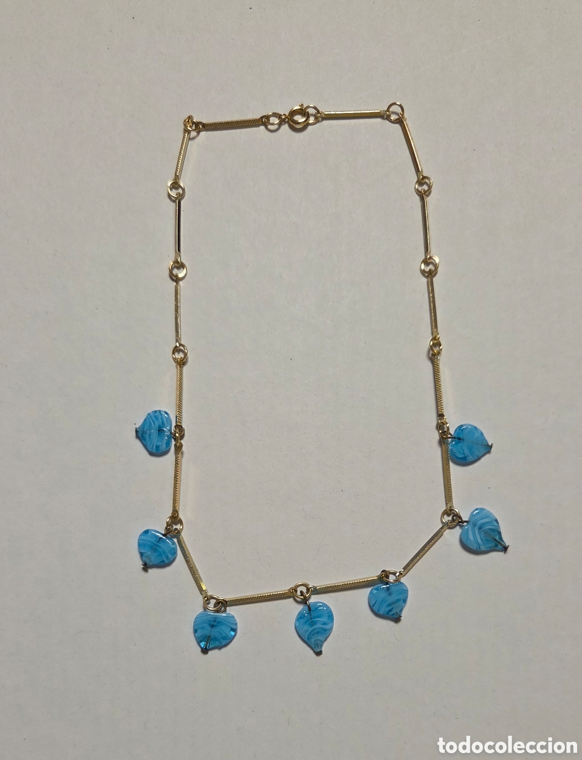 Joyeria: Collar Vintage A&ntilde;os 80 - Gold-Filled (Oro Laminado) y Cristal Azul Jaspeado