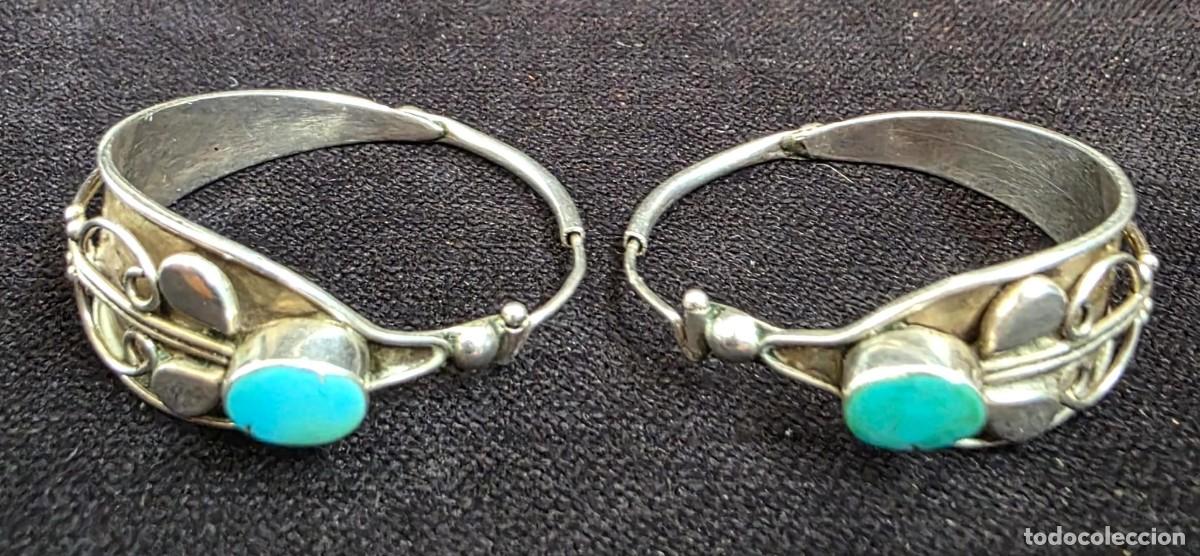 Joyeria: Pendientes vintage de plata con turquesa &ndash; aros &eacute;tnicos artesanales estilo boho 3,5 cm - 9 g