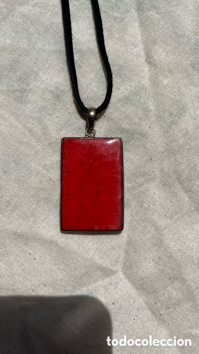 Joyeria: Colgante vintage coral rojo f&oacute;sil y plata a&ntilde;os 90