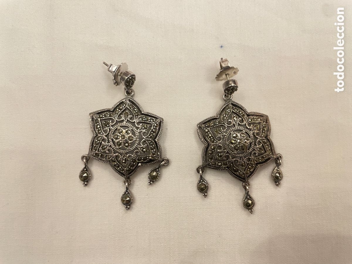 Joyeria: Pendientes plata y circonitas siglo XX