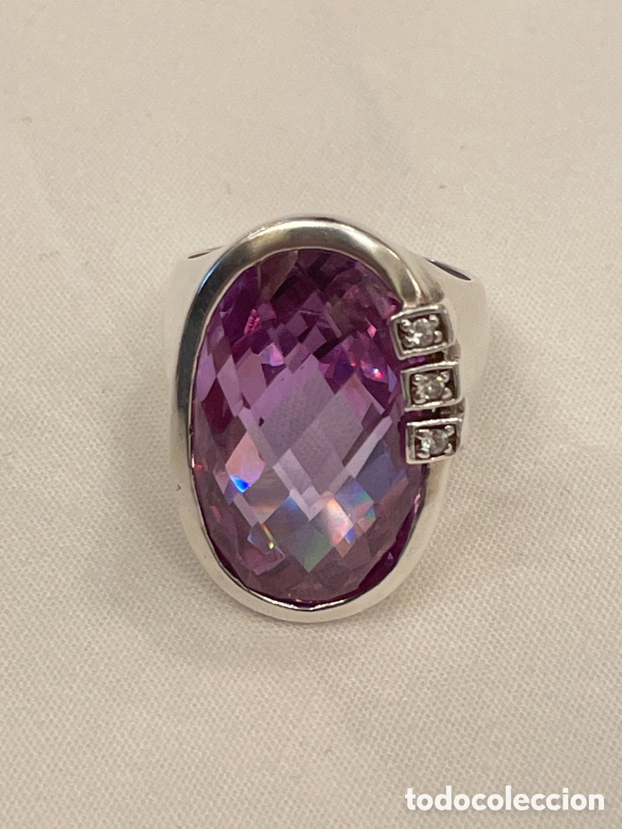 Joyeria: Anillo plata, amatista laboratorio y circonitas