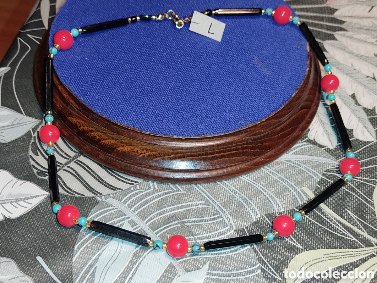 Joyeria: Collar de tubos de cristal,coral y turquesa.*L*