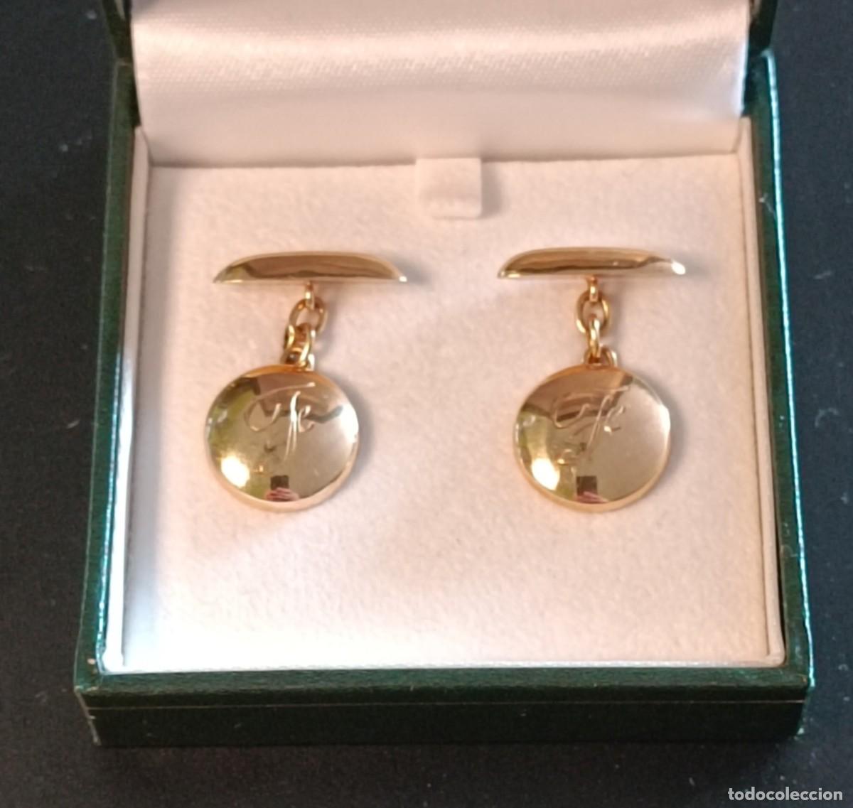 Joyeria: Elegantes Gemelos Vintage de Oro Macizo - Dise&ntilde;o con Monograma