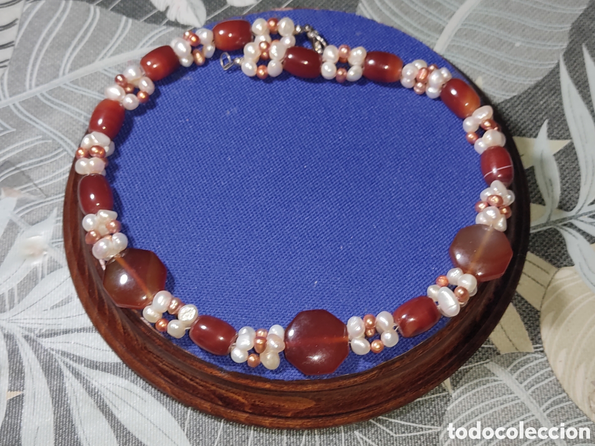 Joyeria: Bonito collar de &aacute;gatas y perlas barrocas cultivadas.Vintage.