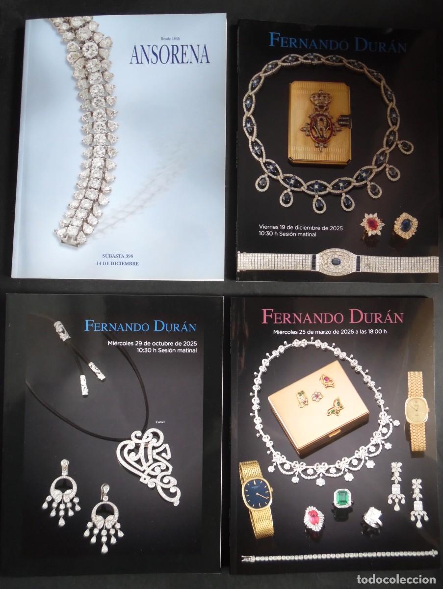 Joyeria: Joyas. 4 cat&aacute;logos fotogr&aacute;ficos de subastas de joyas de Fernando Dur&aacute;n y Ansorena 2019-2025
