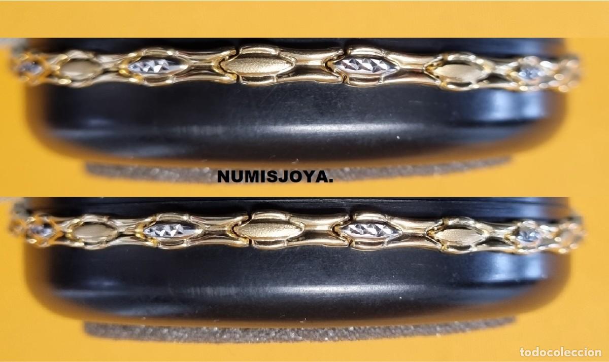 Joyeria: BONITA pulsera de Oro AMARILLO con adornos en blanco de 18 quilates. Peso 5,20 gr. Largo 19 cm.