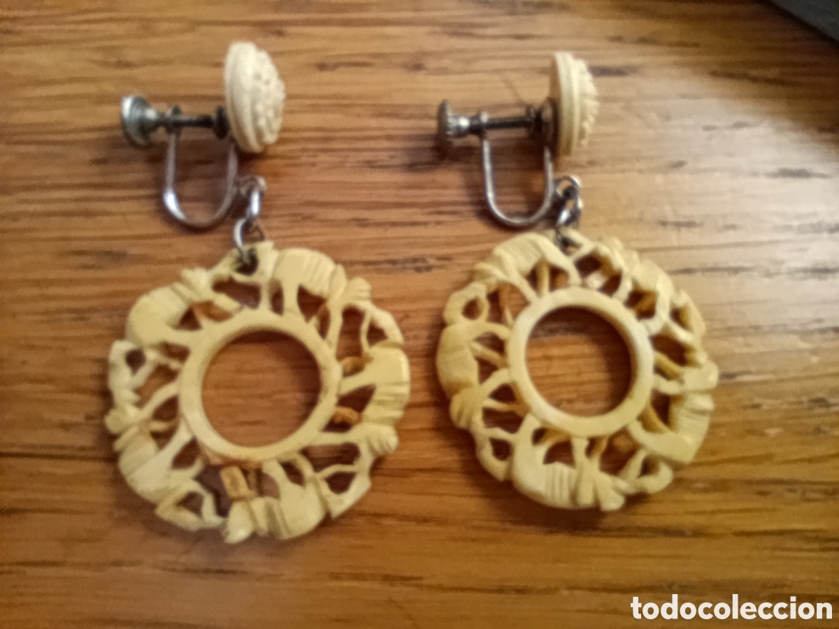 Joyeria: Antiguos Pendientes Vintage A&ntilde;os 60/70 - Importante Talla Manual Elefantes - 5 cm Largo
