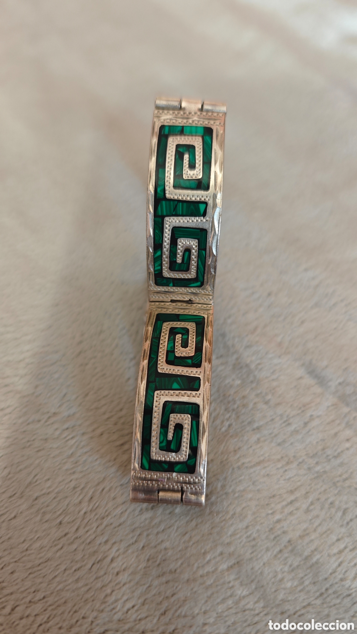 Joyeria: Pulsera vintage en plata de ley con incrustaciones de malaquita. Mexico