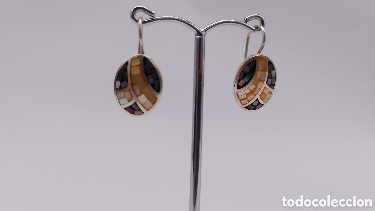 Joyeria: Pendientes plata y teselas de nacar