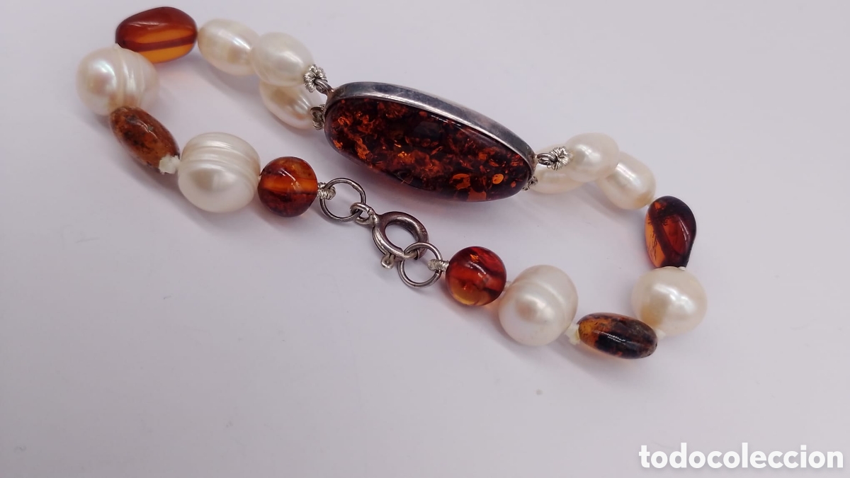 Joyeria: Pulsera &aacute;mbar perlas barrocas y plata. - Foto 1