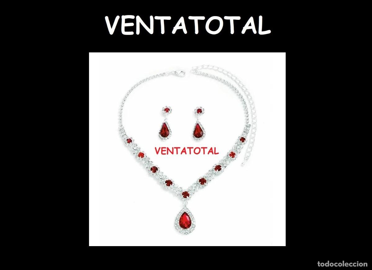 Joyeria: CONJUNTO DE CADENA Y PENDIENTES SON DE ORO BLANCO DE 18 KILATES LAMINADO CON TIPO RUBIS Y DIAMANTES