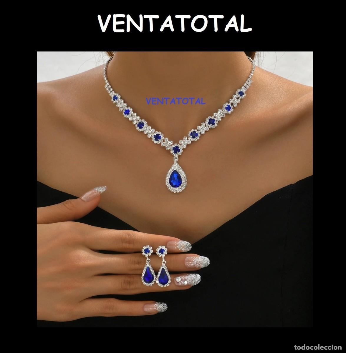 Joyeria: CONJUNTO DE CADENA Y PENDIENTES SON DE ORO BLANCO DE 18KILATES LAMINADO CON TIPO ZAFIROS Y DIAMANTES