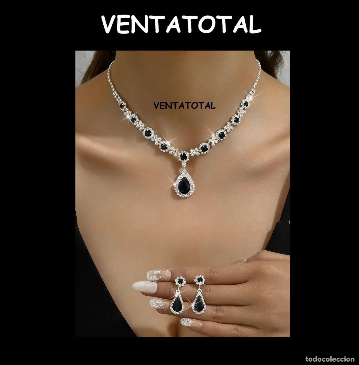 Joyeria: CONJUNTO DE CADENA Y PENDIENTES SON DE ORO BLANCO DE 18KILATES LAMINADO CON TIPO ZAFIROS Y DIAMANTES