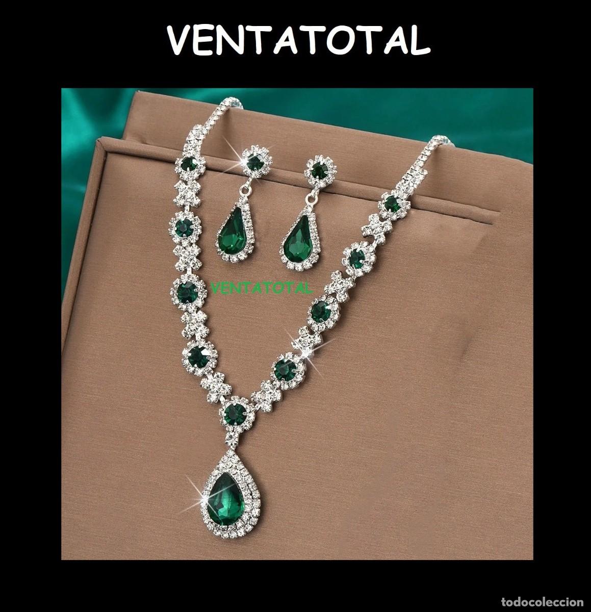Joyeria: CONJUNTO DE CADENA Y PENDIENTES SON DE OROBLANCO DE 18KILATESLAMINADO CONTIPO ESMERALDAS Y DIAMANTES