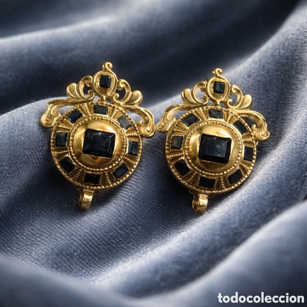 Joyeria: ANTIGUOS PENDIENTES ISABELINOS ELABORADOS EN ORO 18K Y ESMERALDAS