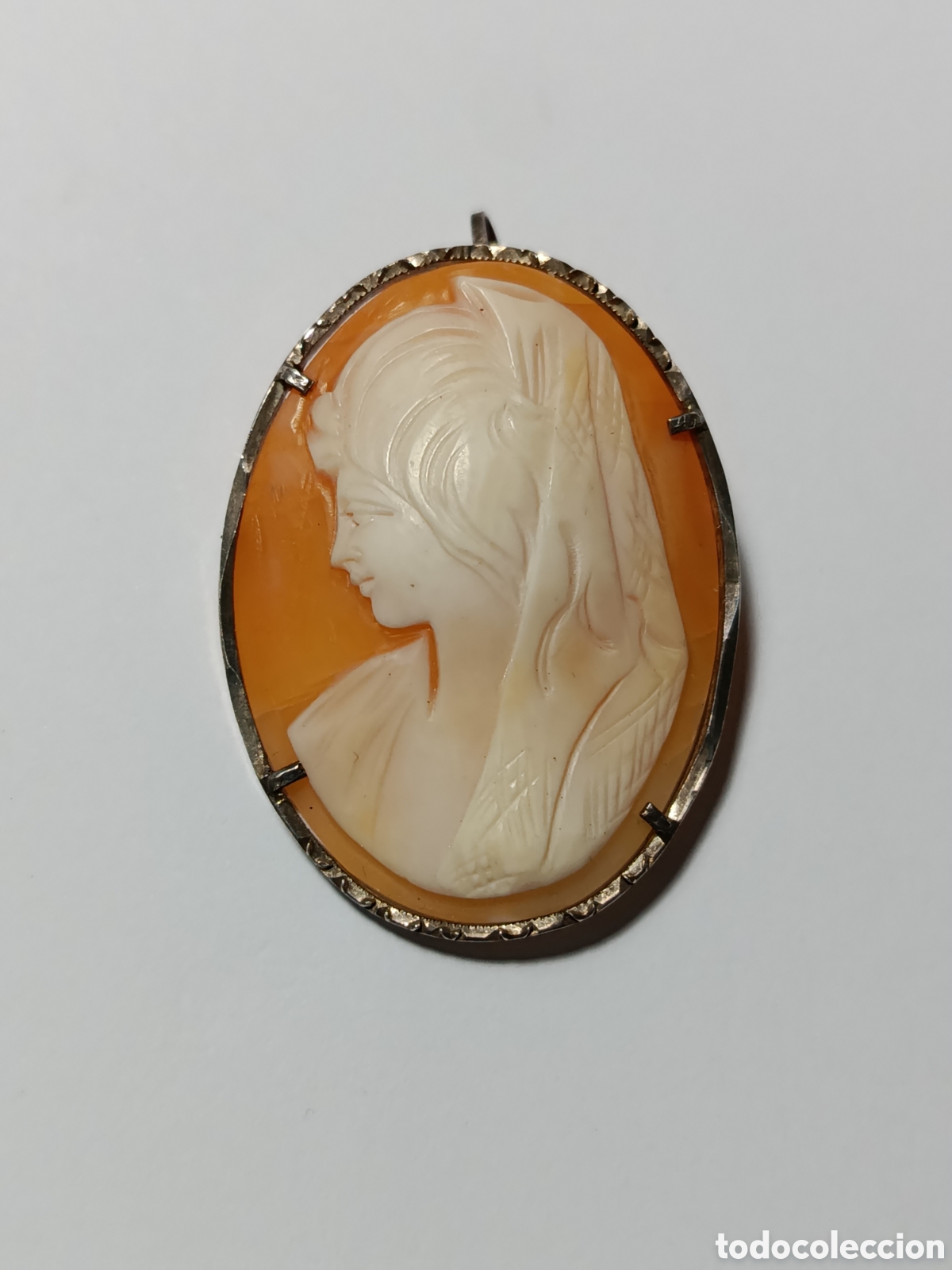 Joyeria: Antiguo colgante bronche, camafeo. Plata y concha.