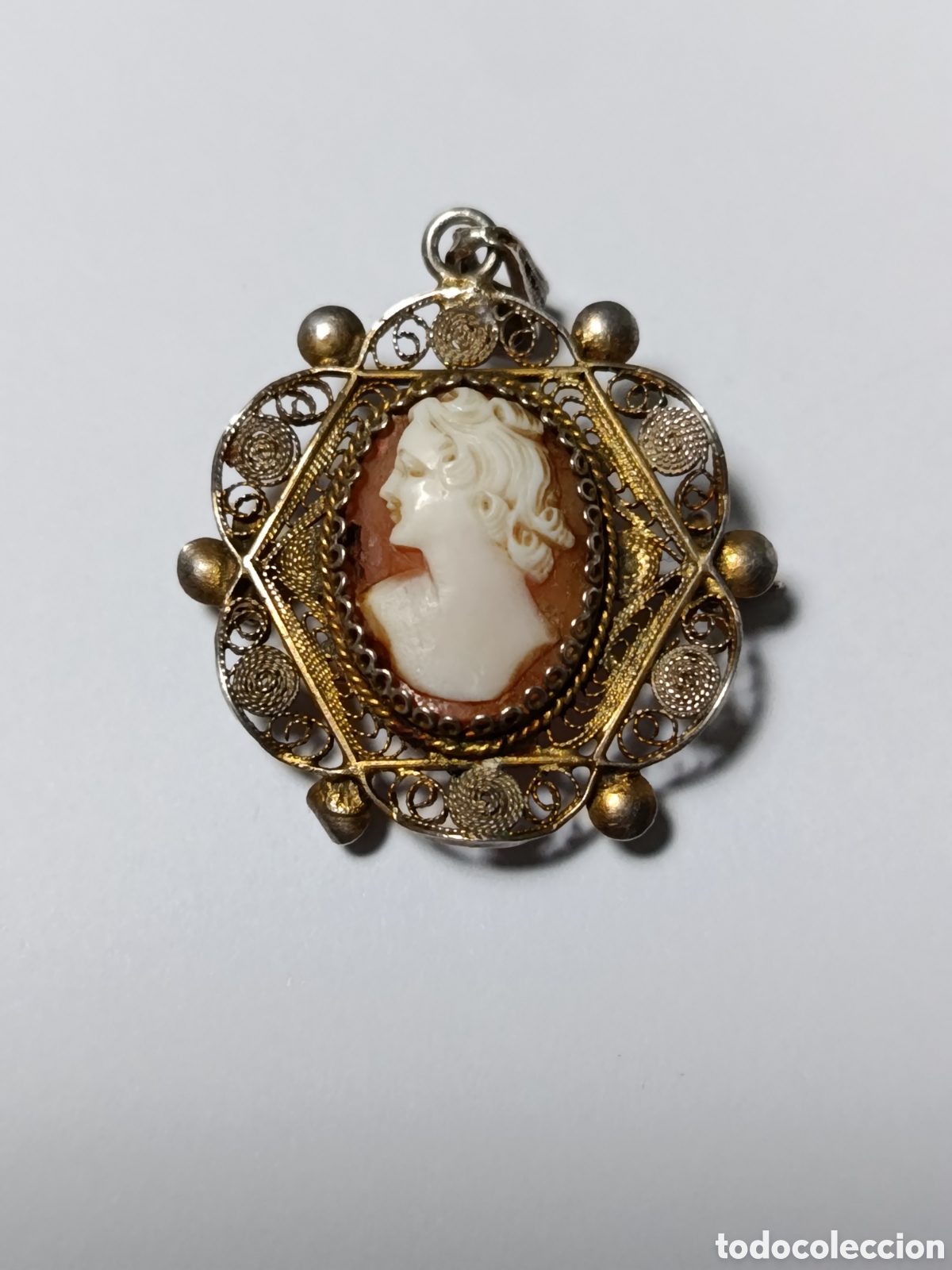 Joyeria: Antiguo colgante camafeo. Filigrana de Plata y concha.