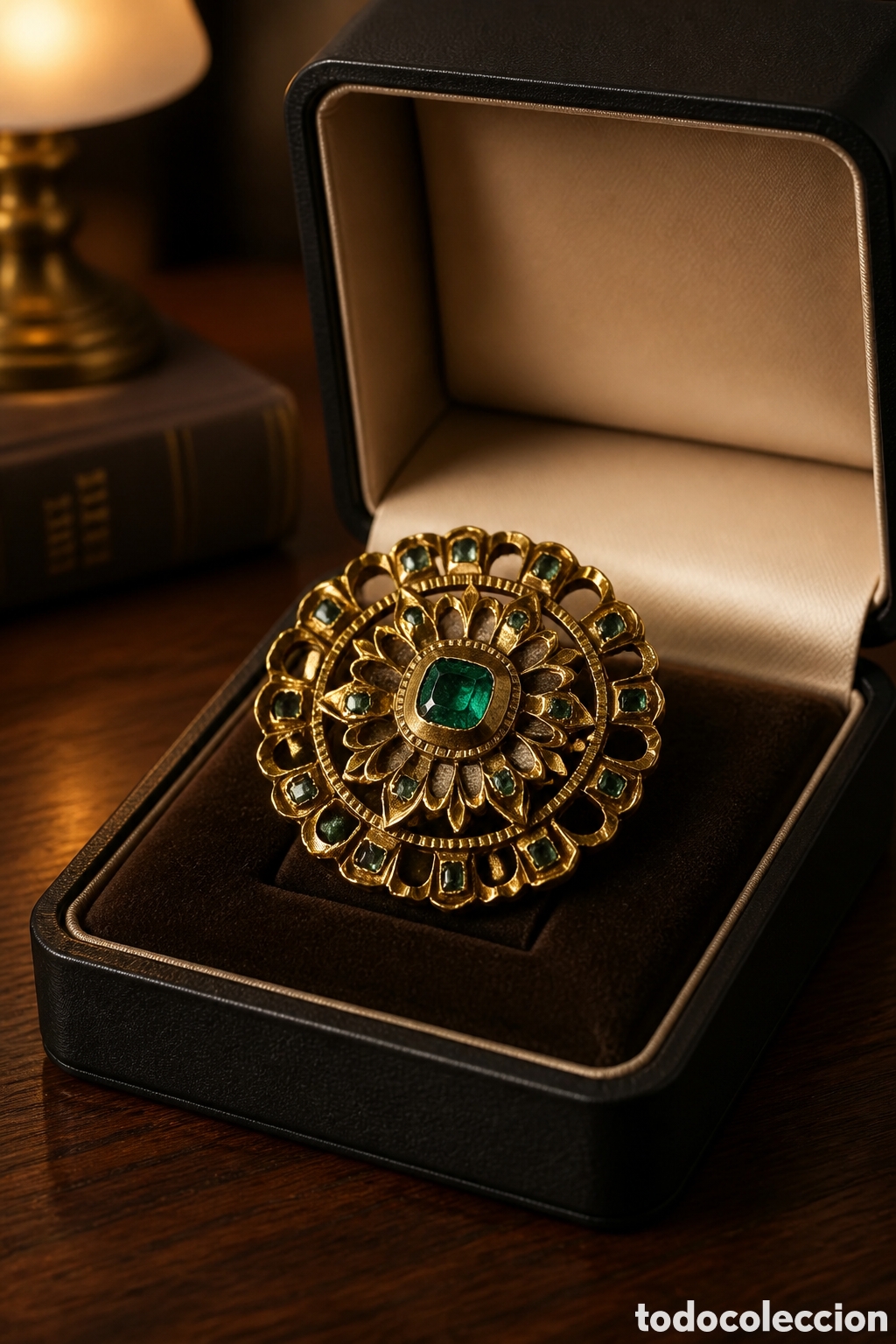 Joyeria: ANTIGUO BROCHE ISABELINO ELABORADO EN ORO 18K Y ESMERALDAS