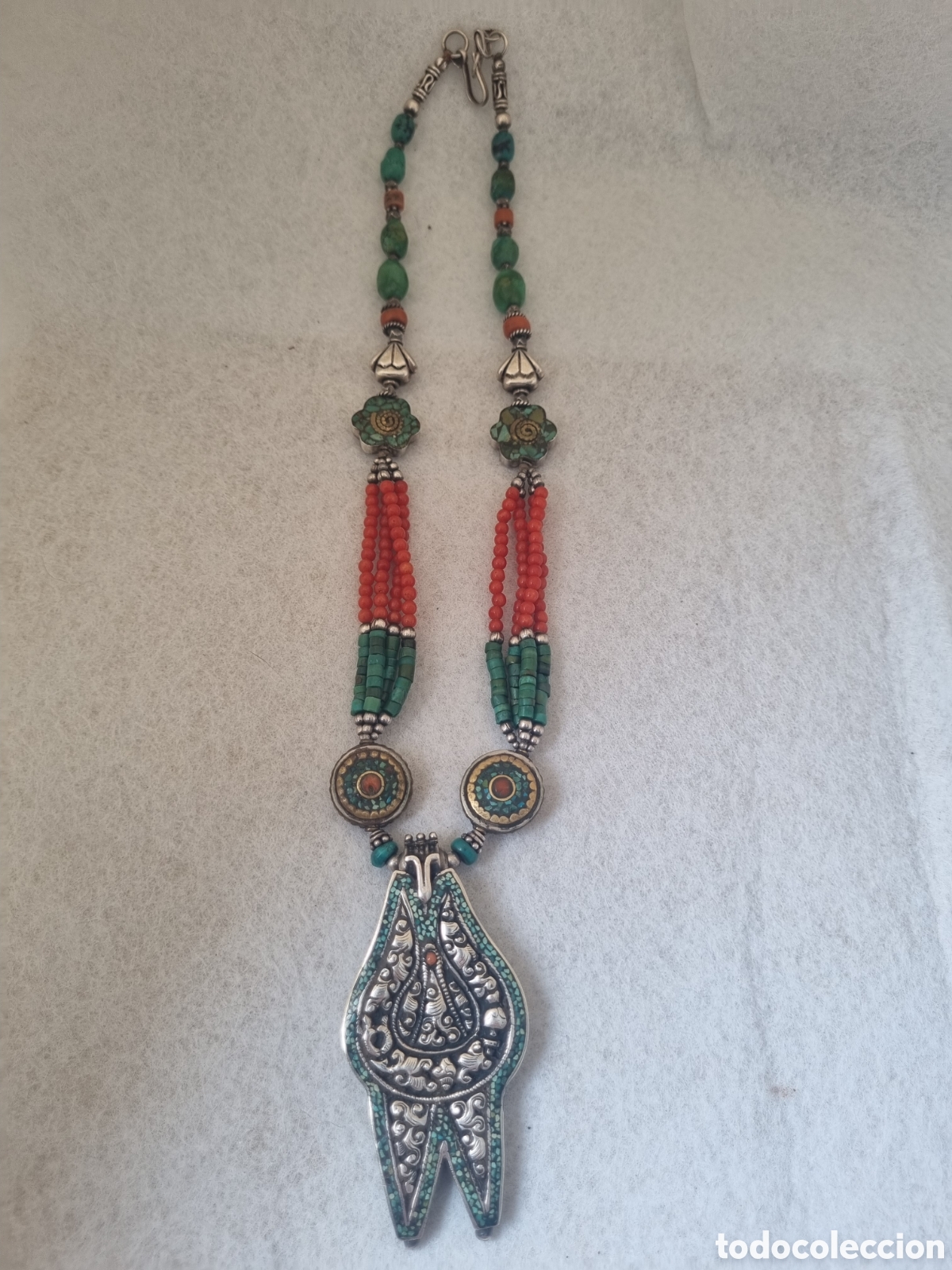 Jewelry: Collar Tibetano plata turquesa coral hecho a mano
