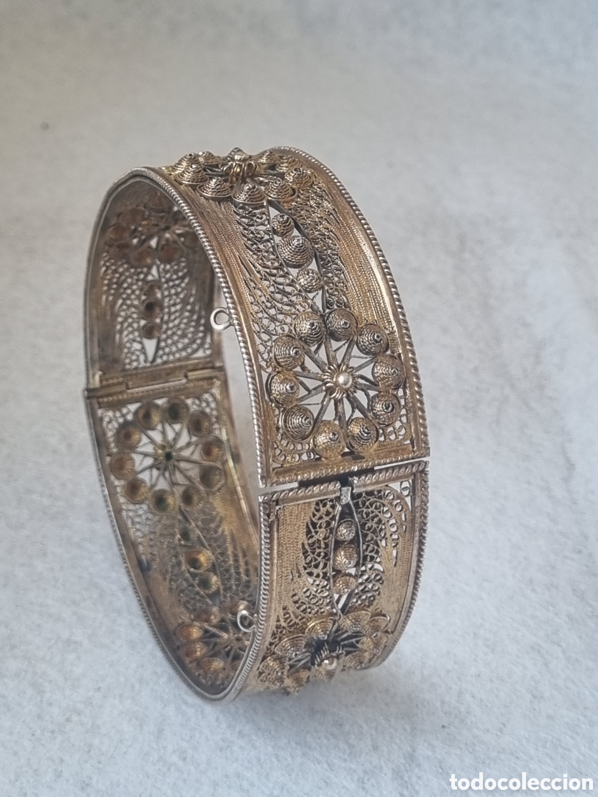 Schmuck: Brazalete antiguo plata ba&ntilde;ado oro filigrana florar tipo charro