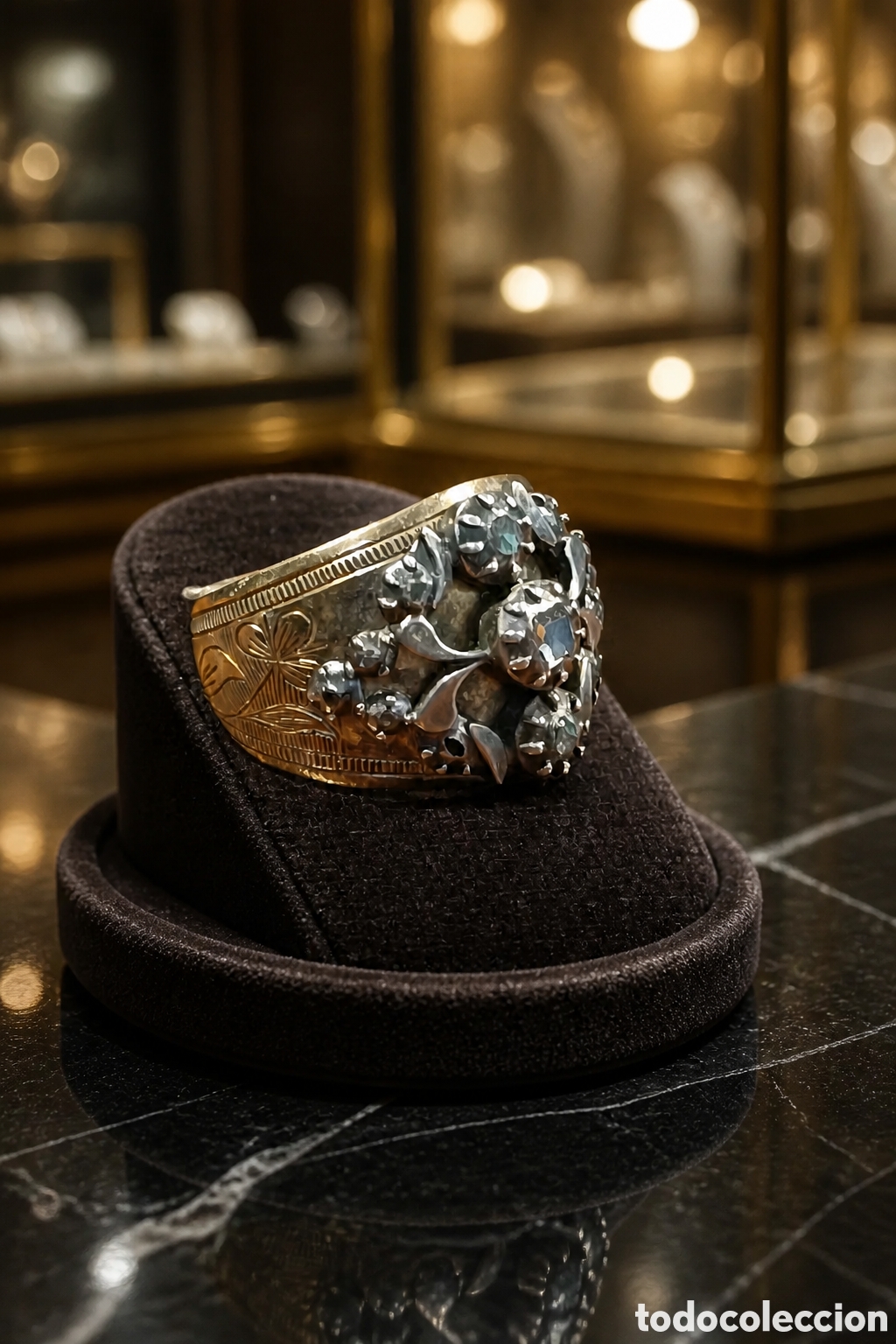 Joyeria: ANTIGUO ANILLO ISABELINO ELABORADO EN ORO 18K Y DETALLES EN PLATA Y PEDRER&Iacute;A TALLA GRANDE
