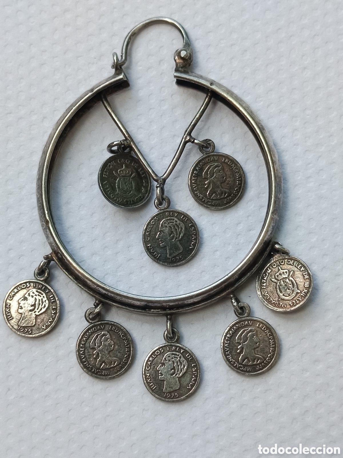 Joyeria: Antiguo pendiente salmantino monedas joyeria espa&ntilde;ola 1975 fetiche oro