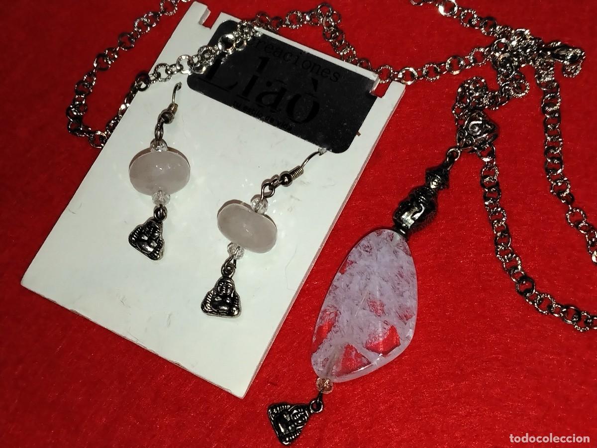 Joyeria: PRECIOSO CONJUNTO BUDA DE PENDIENTES Y COLLAR EN PLATA TIBETANA Y CUARZO ROSA