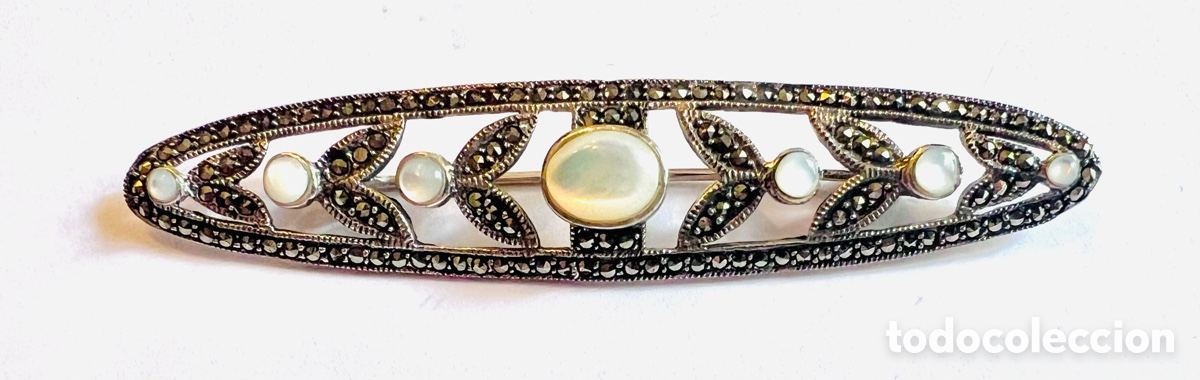Joyeria: Maravilloso Broche Art D&eacute;co Plata de Ley 925 y Marquesitas. Sello CRIS. 8,5 cm