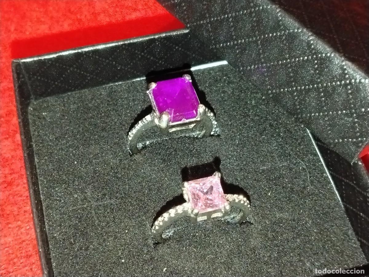 Joyeria: PRECIOSO CONJUNTO DE 2 ANILLOS,ACERO INOX Y CUARZO LILA Y ROSA GRANDES DISE&Ntilde;ADORES - N&ordm; 19 Y 14