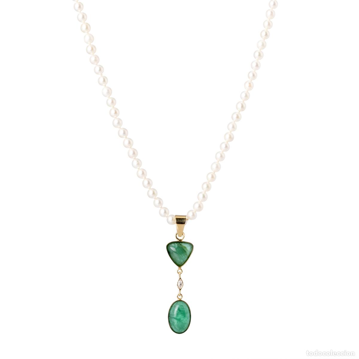 Joyeria: Collar de perlas con oro y esmeraldas. - Foto 1