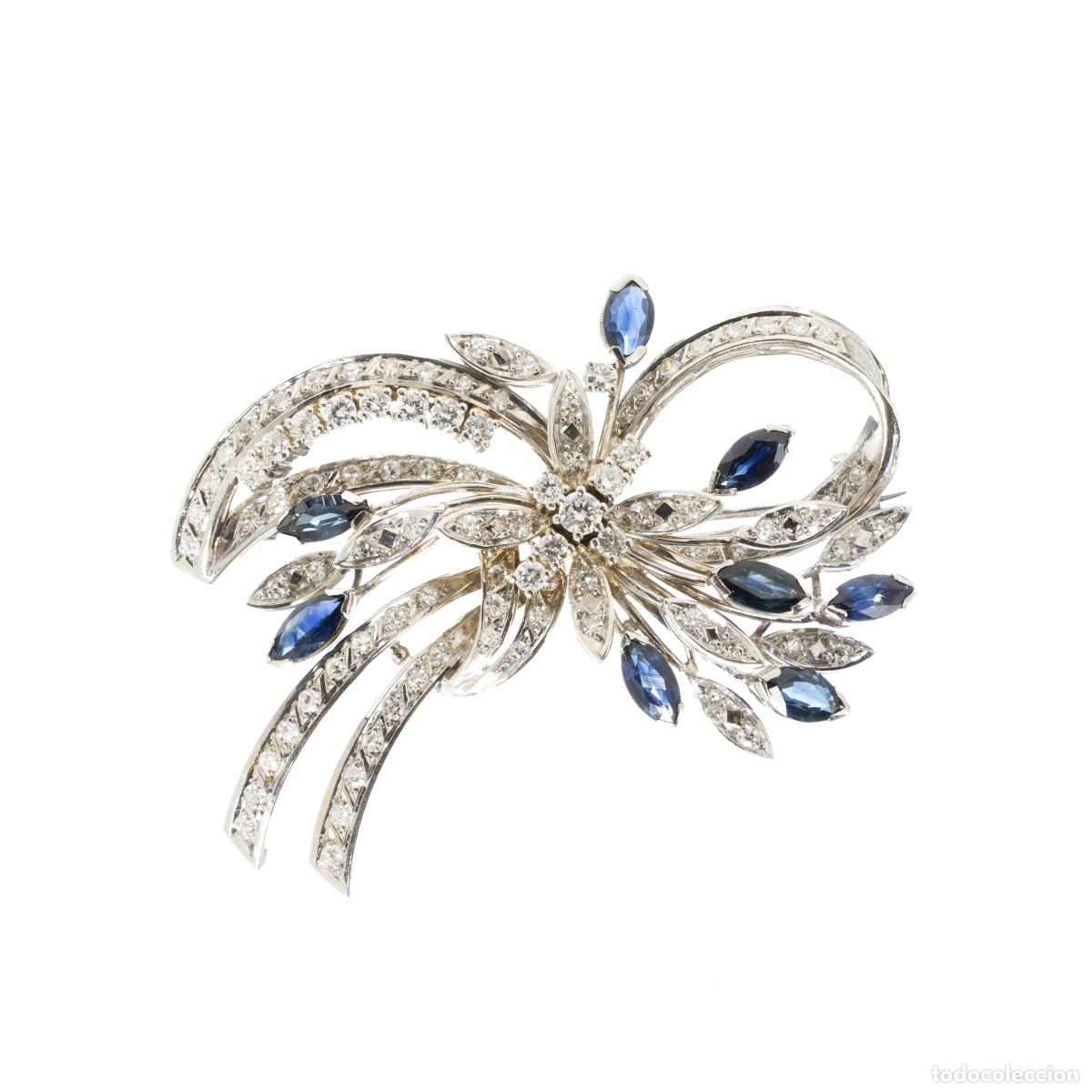 Joyeria: Broche de oro, diamantes y zafiros - Foto 1