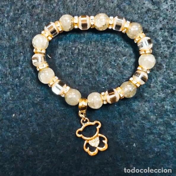 Joalharia: PULSERA ELASTICA DE BOLAS 10 MM CON AGATAS VERDOSA Y SWAROSKI CON DIGET OSO TOUS