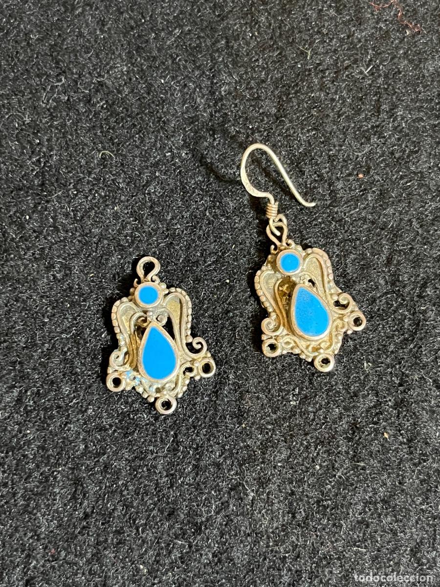 Jewelry: Pendientes plata 925 vintage esmalte turquesa filigrana &eacute;tnica estilo cordob&eacute;s