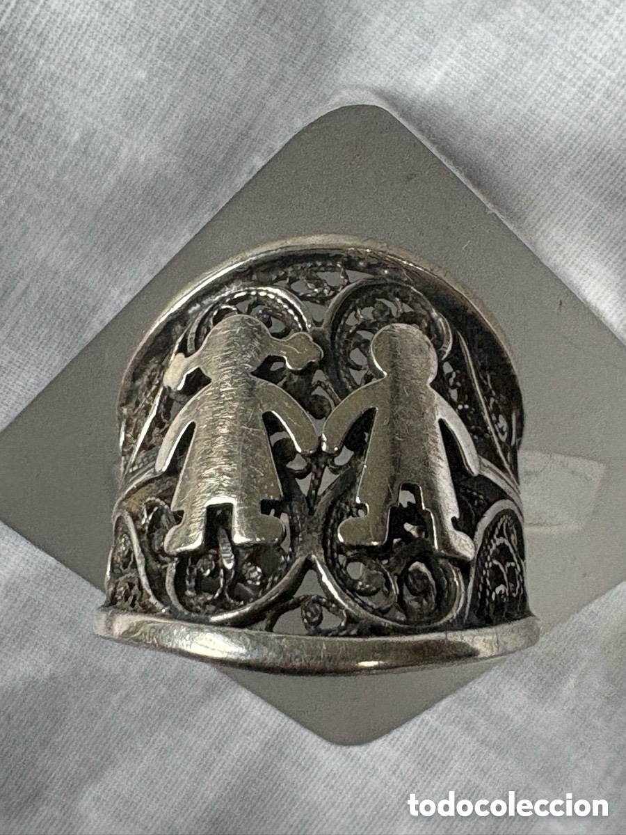 Joyeria: Anillo plata maciza en filigrana portuguesa ni&ntilde;o y ni&ntilde;a con contrastes (A5)