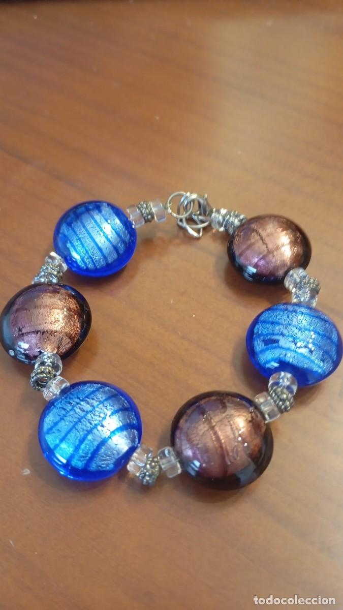 Joyeria: Pulsera de Murano azul y marron de cristal de Venecia
