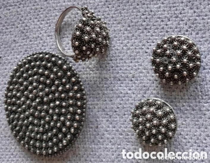 Gioielleria: Conjunto en plata 0.800 vintage broche, anillo y pendientes