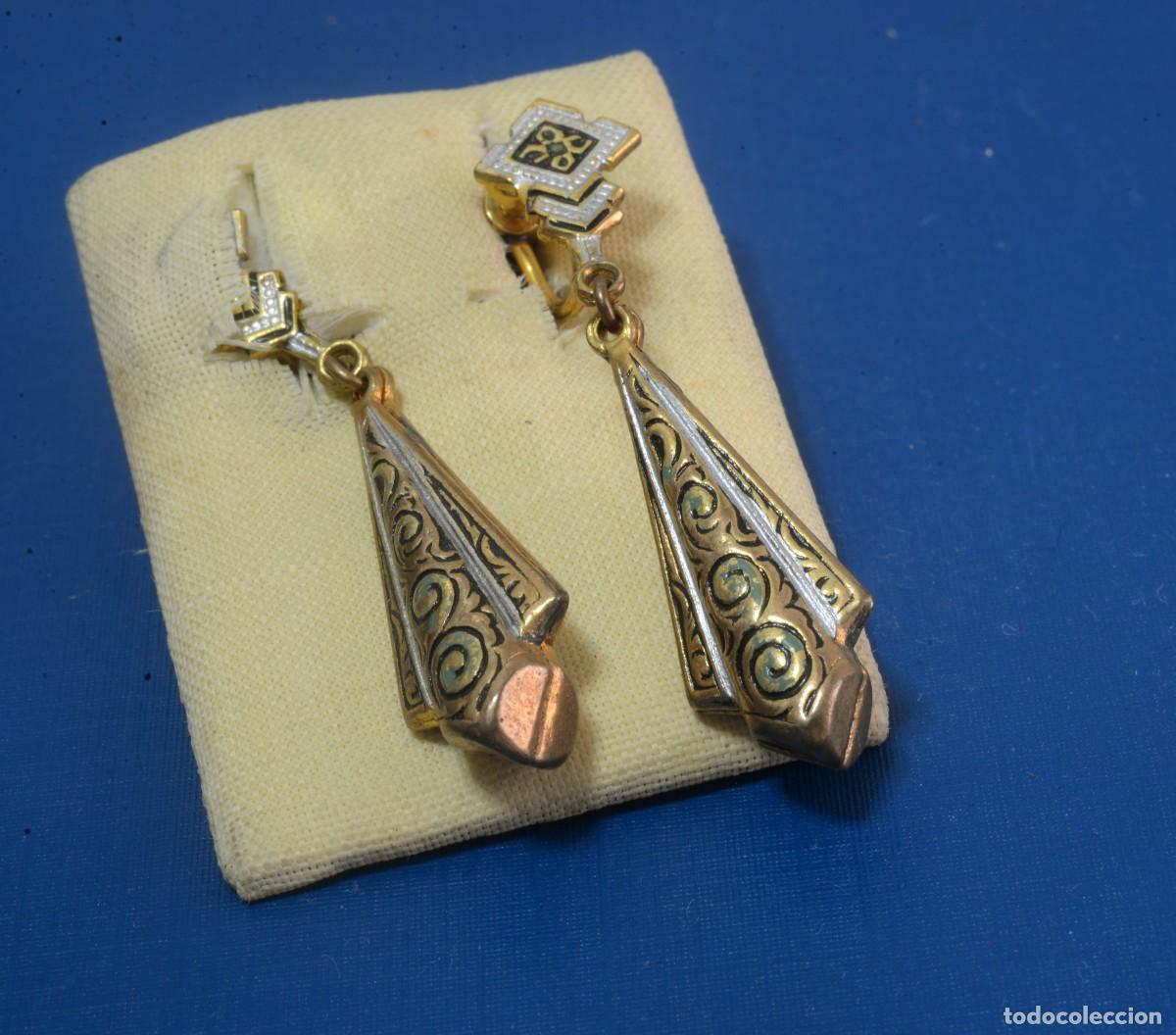 Joyeria: Pendientes vintage, damasquinado Toledo, cierre de rosca