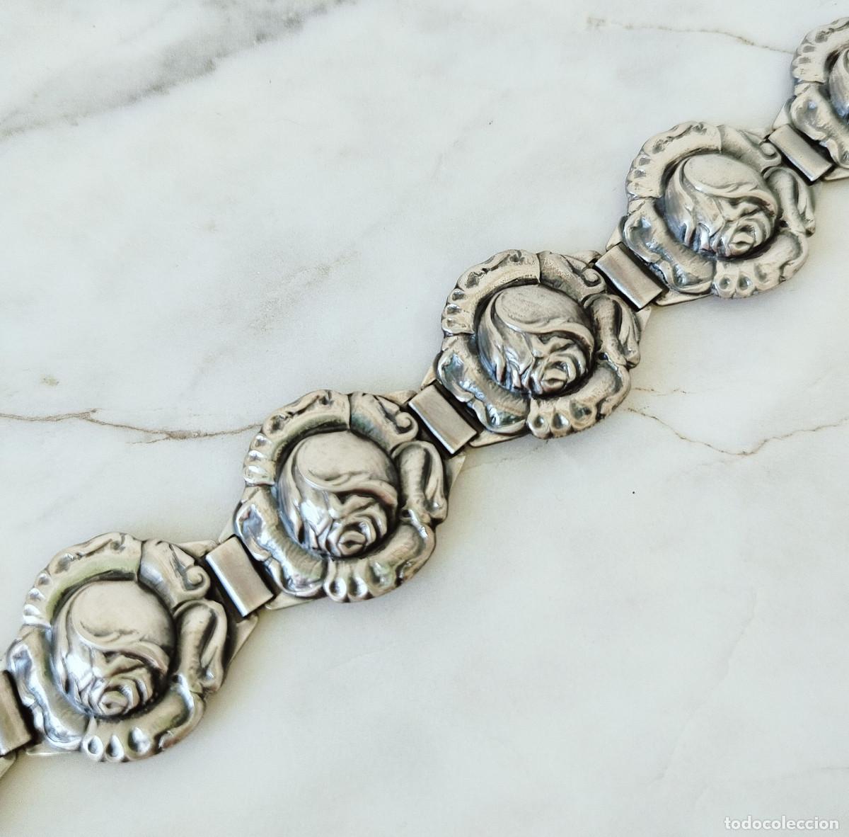 Schmuck: Pulsera Extra Prima N.S Suecia, 1940-1950 Rosas // Relieve de rosas brazalete antiguo // Nils Johan