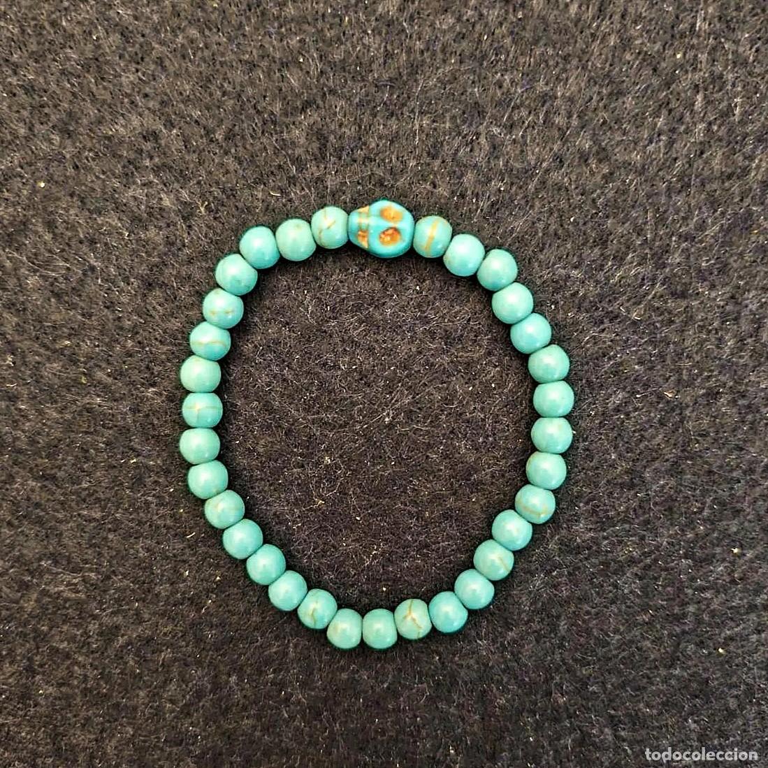 Joyeria: PULSERA ELASTICA DE BOLAS DE TURQUESA 6 MM CON DIGET CRANEO - Foto 2