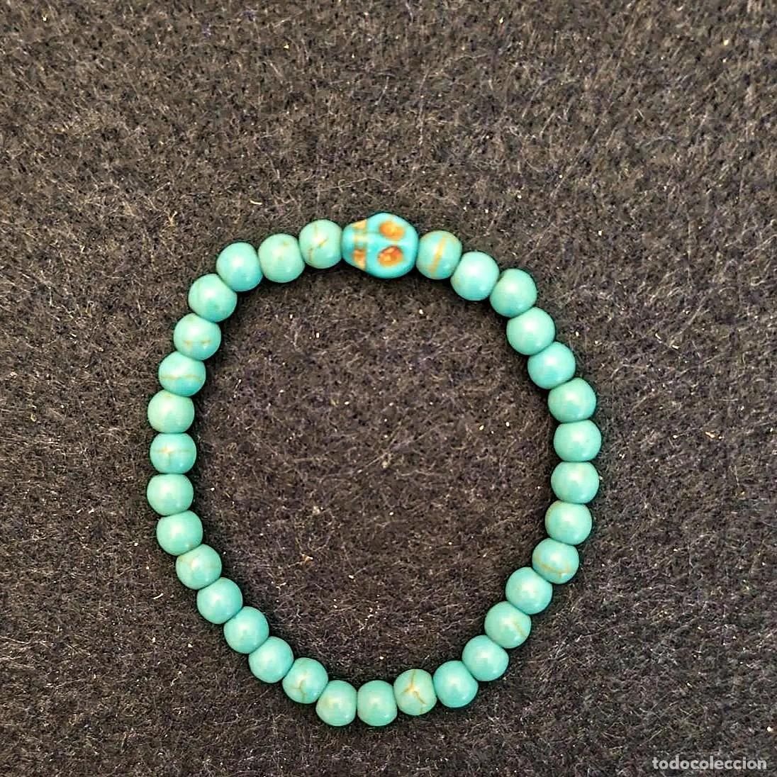 Joyeria: PULSERA ELASTICA DE BOLAS DE TURQUESA 6 MM CON DIGET CRANEO - Foto 1