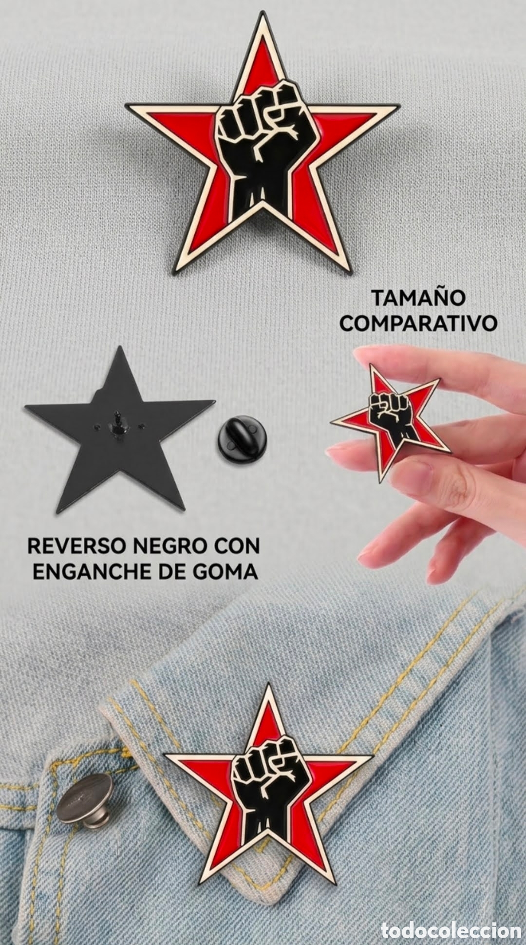 Joyeria: Estrella Roja con Pu&ntilde;o en Alto - Simbolog&iacute;a Revolucionaria / Izquierda - Esmaltado