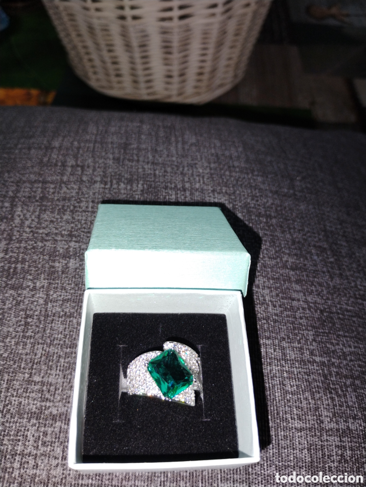 Joyeria: Anillo de plata 925,piedra verde y circonitas