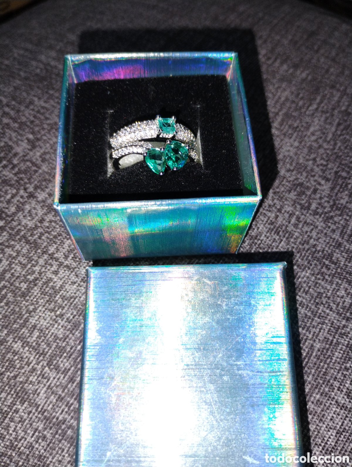 Joyeria: Anillo de plata 925con piedras turquesa forma de l&aacute;grimas y cuadradito con circonitas