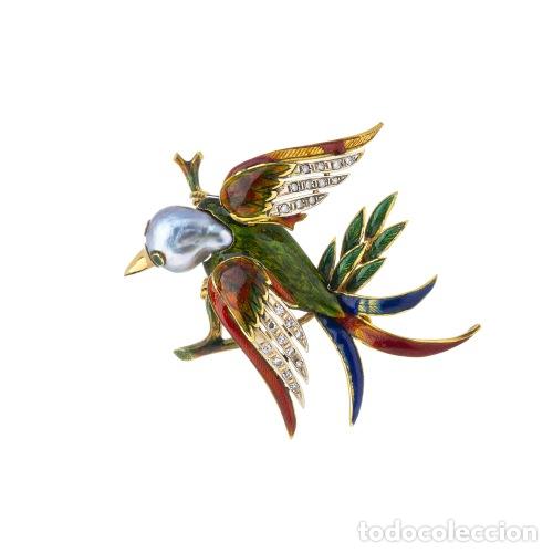 Joyeria: Broche con forma de p&aacute;jaro en oro de 19,2 quilates con esmalte. - Foto 1