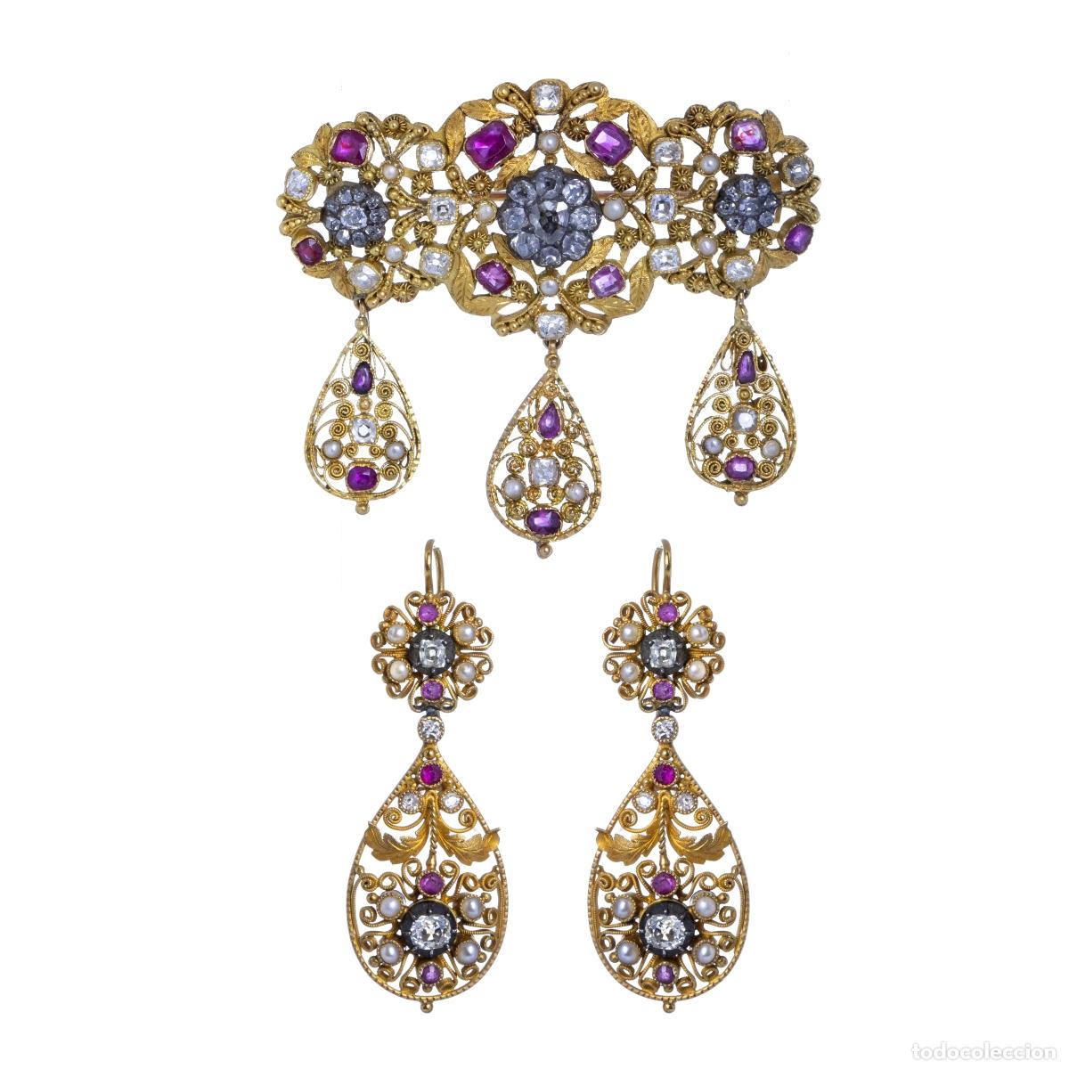 Gioielleria: Conjunto de broche y pendientes de oro (19,2 quilates) - siglo XIX