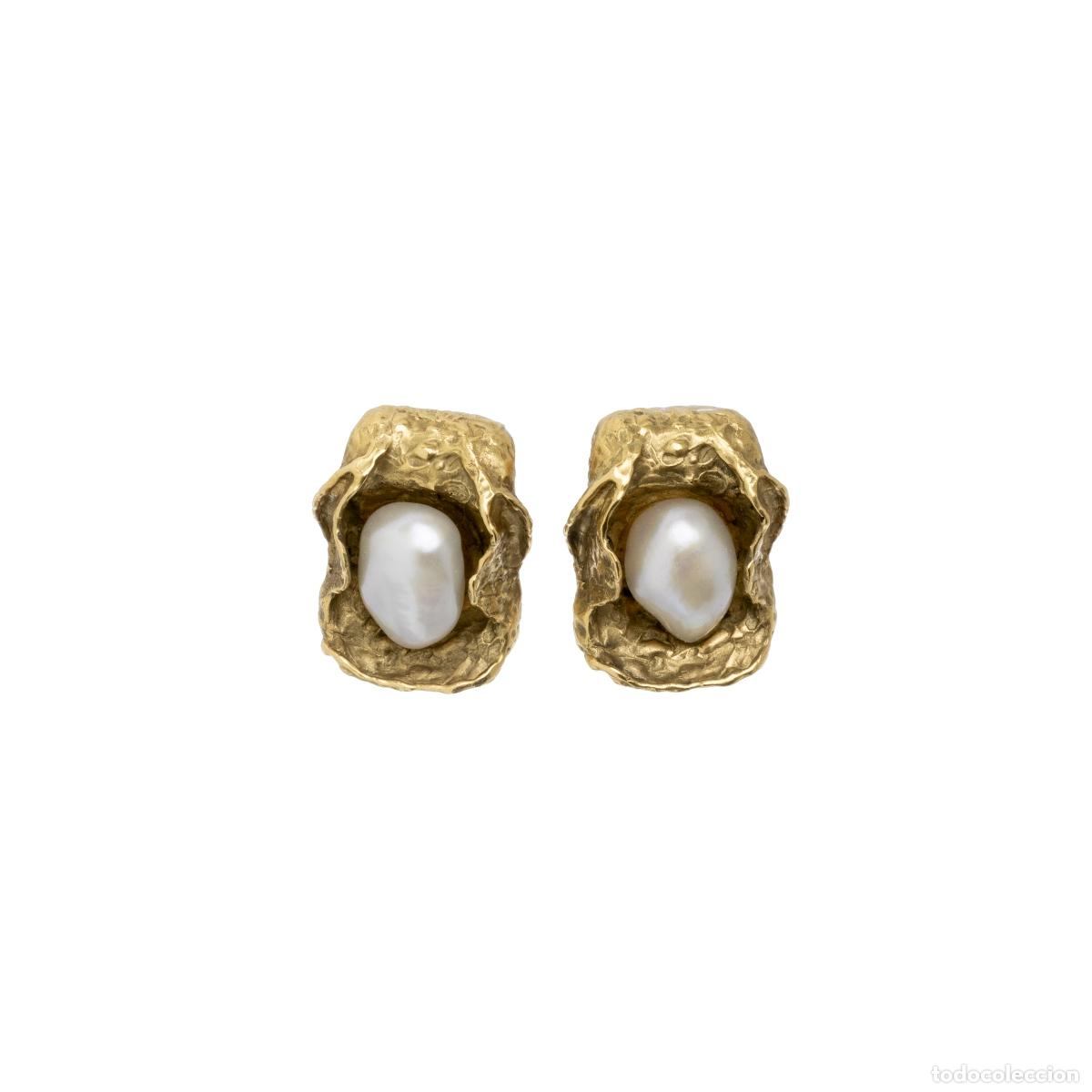 Joyeria: Par de pendientes de oro de 19,2 quilates con perlas. - Foto 1
