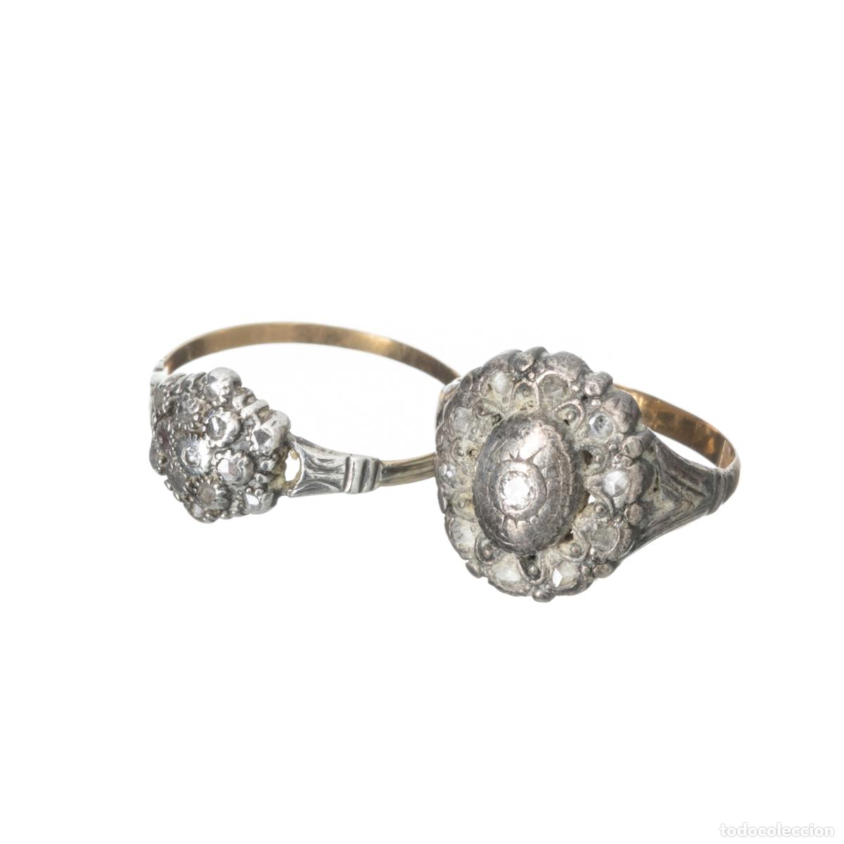 Joalharia: Plata - Dos anillos de joyer&iacute;a antigua en oro de 19,2 quilates; plata y diamantes.